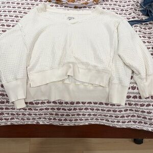 American Eagle Outfitters Cream Waffle-Knit Pullover